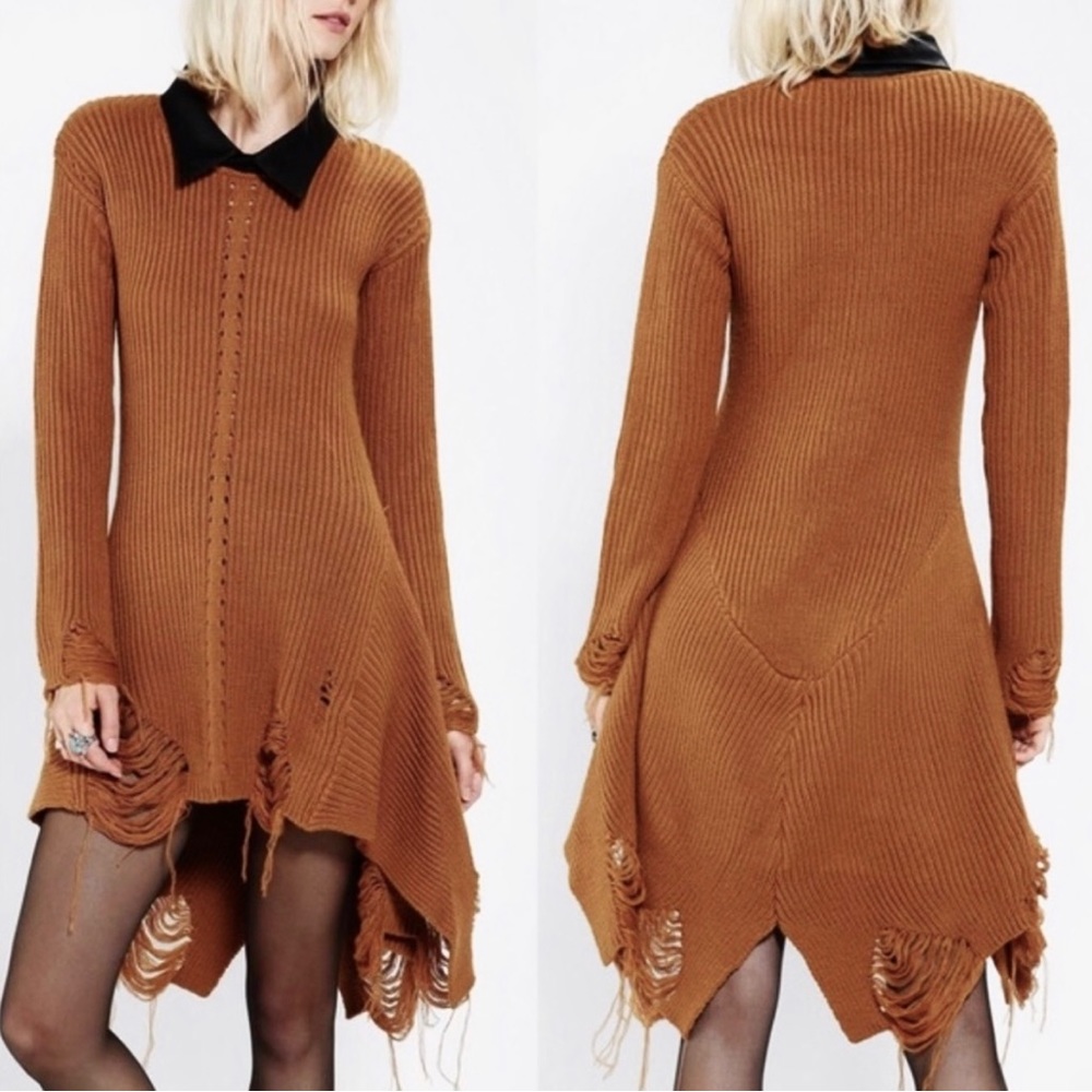 UNIF | Francis Distressed Sweater Dress with Vegan Collar - Size L